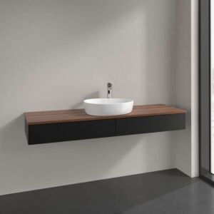 Villeroy und Boch Antao Waschtisch-Unterschrank L14052PD mit Beleuchtung, 2 Auszüge, 1600 x 190 x 500 mm, Front ohne Struktur, Black Matt Lacquer / Warm Walnut