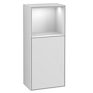 Villeroy und Boch Finion Seitenschrank F500GJGF 41,8x93,6x27cm, links, Regal oben Light grey matt, Glossy white lacquer