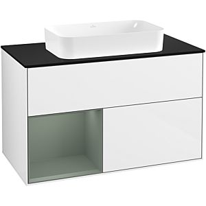 Villeroy et Boch Finion Villeroy et Boch F652GMGF 100x60.3x50.1cm, étagère à gauche Olive Matt Lacquer , laqué blanc brillant