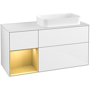 Villeroy und Boch Finion Waschtischunterschrank F681HFGF 120x60,3x50,1cm, Regal links Gold matt, Glossy white lacquer