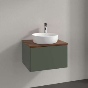 Villeroy und Boch Antao Waschtisch-Unterschrank L29012HL mit Beleuchtung, 1 Auszug, 600 x 360 x 500 mm, Front ohne Struktur, Leaf Green Matt Lacquer / Warm Walnut