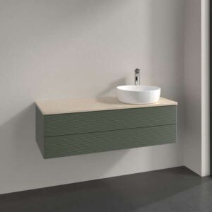Villeroy und Boch Antao Waschtisch-Unterschrank L23153HL mit Beleuchtung, 2 Auszüge, 1200 x 360 x 500 mm, Front mit Struktur, Leaf Green Matt Lacquer / Botticino