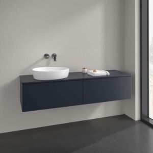 Villeroy und Boch Antao Waschtisch-Unterschrank L37050HG mit Beleuchtung, 2 Auszüge, 1600 x 360 x 500 mm, Front ohne Struktur, Midnight Blue Matt Lacquer / Midnight Blue Matt Lacquer