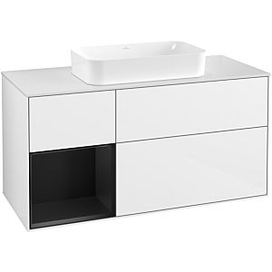 Villeroy et Boch Finion Villeroy et Boch F701PDGF 120x60.3x50.1cm, étagère à gauche laqué noir mat, laqué blanc brillant