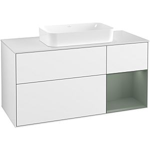 Villeroy und Boch Finion Waschtischunterschrank F711GMGF 120x60,3x50,1cm, Regal rechts Olive Matt Lacquer, Glossy white lacquer