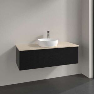 Villeroy und Boch Antao Waschtisch-Unterschrank K32153PD 120x36x50cm, Hahnloch, Waschbeckenplattenfarbe botticino, black matt lacquer
