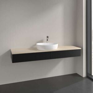 Meuble vasque Villeroy &amp; Boch Antao K14113PD 160 x 19 x 50 cm, plan vasque couleur Botticino, laque noire mate