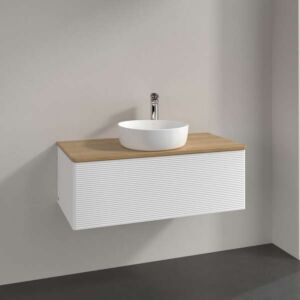 Villeroy &amp; Boch Antao vanity unit K31151MT 100x36x50cm, tap hole, washbasin top color honey oak, white matt lacquer