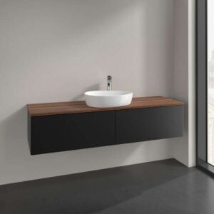 Villeroy &amp; Boch Antao vanity unit K36012PD 160x36x50cm, washbasin top color warm walnut, black matt lacquer