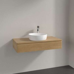 Villeroy und Boch Antao Waschtisch-Unterschrank L09151HN mit Beleuchtung, 1 Auszug, 1000 x 190 x 500 mm, Front mit Struktur, Honey Oak / Honey Oak
