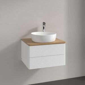 Villeroy &amp; Boch Antao vanity unit L18151MT with lighting, 2 drawers, 600 x 360 x 500 mm, textured front, White Matt Lacquer / Honey Oak