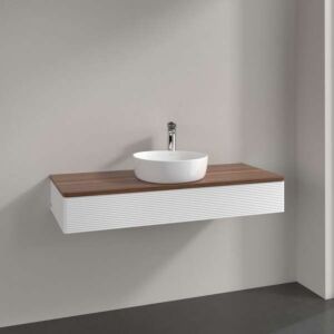 Villeroy und Boch Antao Waschtisch-Unterschrank L10152MT mit Beleuchtung, 1 Auszug, 1200 x 190 x 500 mm, Front mit Struktur, White Matt Lacquer / Warm Walnut