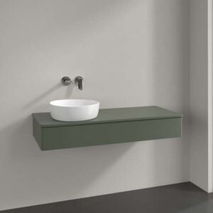 Meuble vasque Villeroy &amp; Boch Antao K11050HL 120 x 19 x 50 cm, percé pour robinetterie, coloris du plan vasque : vert feuille laqué mat