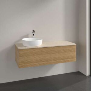 Villeroy &amp; Boch Antao vanity unit K33153HN 120x36x50cm, tap hole, washbasin top color botticino, honey oak