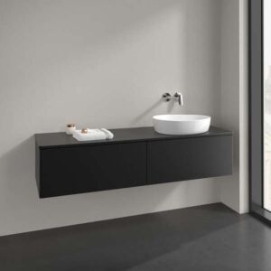 Meuble vasque Villeroy &amp; Boch Antao K38050PD 160 x 36 x 50 cm, percé pour robinetterie, plan vasque couleur : laque noire mate