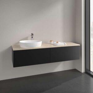 Villeroy und Boch Antao Waschtisch-Unterschrank K37053PD 160x36x50cm, Hahnlochbohrung, Waschbeckenplattenfarbe botticino, black matt lacquer