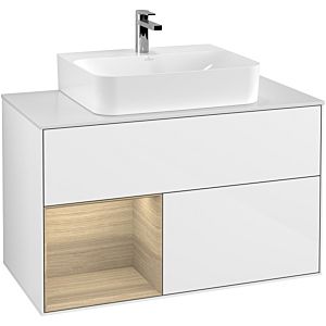 Villeroy et Boch Finion Villeroy et Boch G111PCGF 100cm, plaque de finition blanc mat, émotion, étagère à gauche Oak Veneer , laqué blanc brillant