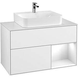 Villeroy et Boch Finion Villeroy et Boch G121GFGF 100cm, plaque de finition blanc mat, Emotion, étagère à droite Laque blanc brillant, Laque blanc brillant