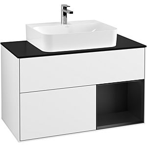 Villeroy und Boch Finion Waschtischunterschrank G122PDGF 100cm, Abdeckplatte black matt, Emotion, Regal rechts Black matt lacquer, Glossy white lacquer