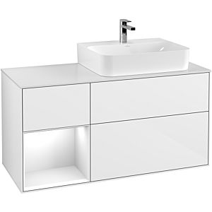 Villeroy et Boch Finion Villeroy et Boch G141GFGF 120cm, plaque de recouvrement blanc mat, Emotion, étagère gauche laqué blanc brillant, laqué blanc brillant
