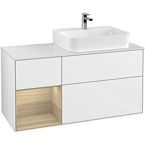 Villeroy et Boch Finion Villeroy et Boch G141PCGF 120cm, plaque de finition blanc mat, Emotion, étagère à gauche Oak Veneer , laqué blanc brillant