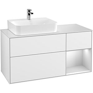 Villeroy et Boch Finion Villeroy et Boch G151MTGF 120cm, plaque de recouvrement blanc mat, Emotion, étagère gauche laqué blanc mat, laqué blanc brillant