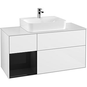 Villeroy und Boch Finion Waschtischunterschrank G161PHGF 120cm, Abdeckplatte white matt, Emotion, Regal links Glossy Black Lacquer, Glossy white lacquer
