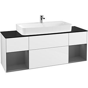 Villeroy et Boch Finion Villeroy et Boch G212GKGF 160cm, plaque de finition noir mat, Emotion, étagères laqué anthracite mat, laqué blanc brillant
