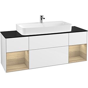 Villeroy et Boch Finion Villeroy et Boch G212PCGF 160cm, plaque de finition noir mat, Emotion, étagères Oak Veneer , laqué blanc brillant