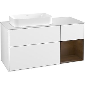 Villeroy and Boch Finion Villeroy and Boch Finion G281GNGF 120cm, cover plate matt white, emotion, shelf on the right walnut veneer, glossy white lacquer
