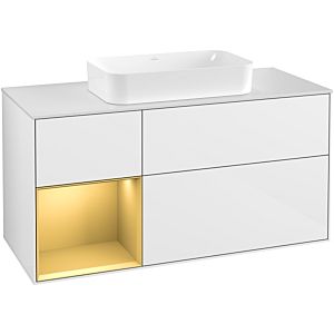 Villeroy und Boch Finion Waschtischunterschrank G291HFGF 120cm, Abdeckplatte white matt, Emotion, Regal links Gold matt, Glossy white lacquer
