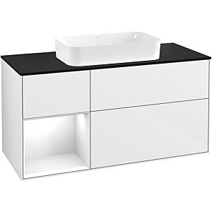 Villeroy et Boch Finion Villeroy et Boch G292GFGF 120cm, plaque de finition noir mat, Emotion, étagère gauche laqué blanc brillant, laqué blanc brillant
