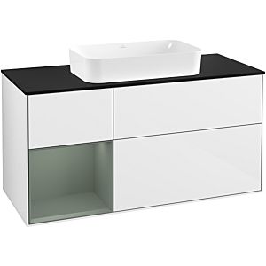 Villeroy et Boch Finion Villeroy et Boch G292GMGF 120cm, plaque de finition noir mat, émotion, étagère à gauche Olive Matt Lacquer , laqué blanc brillant