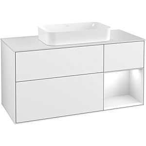 Villeroy et Boch Finion Villeroy et Boch G301GFGF 120cm, plaque de finition blanc mat, Emotion, étagère à droite Laque blanc brillant, Laque blanc brillant