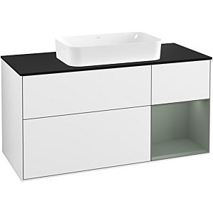 Villeroy et Boch Finion Villeroy et Boch G302GMGF 120cm, plaque de finition noir mat, émotion, étagère à droite Olive Matt Lacquer , laqué blanc brillant