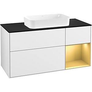 Villeroy et Boch Finion Villeroy et Boch G302HFGF 120cm, plaque de finition noir mat, Emotion, étagère droite or mat, laqué blanc brillant