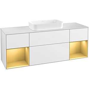 Villeroy et Boch Finion Villeroy et Boch G331HFGF 160cm, couvercle blanc mat, Emotion, étagères laqué or mat, laqué blanc brillant