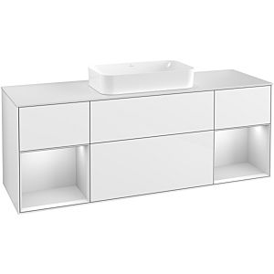 Villeroy et Boch Finion Villeroy et Boch G331MTGF 160cm, plaque de recouvrement blanc mat, Emotion, étagères laqué blanc mat, laqué blanc brillant