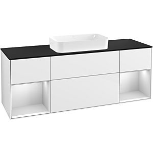 Villeroy und Boch Finion Waschtischunterschrank G332MTGF 160cm, Abdeckplatte black matt, Emotion, Regale White matt lacquer, Glossy white lacquer