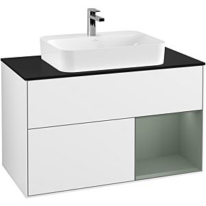 Villeroy et Boch Finion Villeroy et Boch G372GMGF 100cm, plaque de finition noir mat, émotion, étagère à droite Olive Matt Lacquer , laqué blanc brillant
