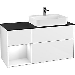 Villeroy et Boch Finion Villeroy et Boch G392GFGF 120cm, plaque de finition noir mat, Emotion, étagère gauche laqué blanc brillant, laqué blanc brillant
