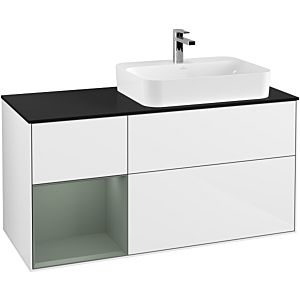 Villeroy and Boch Finion Villeroy and Boch Finion G392GMGF 120cm, cover plate black matt, Emotion, shelf on the left Olive Matt Lacquer , Glossy white lacquer