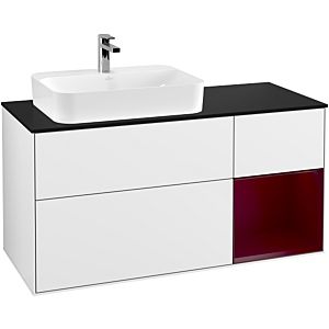 Villeroy and Boch Finion Villeroy and Boch Finion G402HBGF 120cm, cover plate black matt, Emotion, shelf on the right Peony , glossy white lacquer