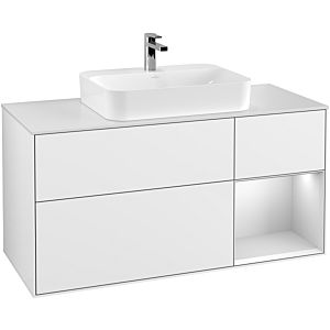 Villeroy et Boch Finion Villeroy et Boch G421MTGF 120cm, plaque de finition blanc mat, Emotion, étagère à droite blanc mat, Laque blanc brillant