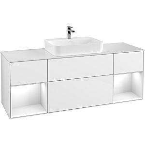 Villeroy et Boch Finion Villeroy et Boch G451GFGF 160cm, plaque de finition blanc mat, Emotion, étagères laqué blanc brillant, laqué blanc brillant