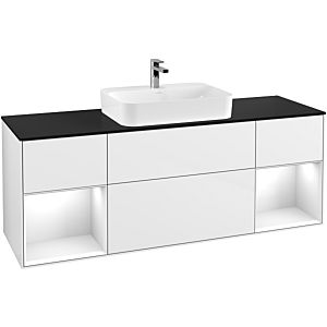 Villeroy et Boch Finion Villeroy et Boch G452GFGF 160cm, plaque de finition noir mat, Emotion, étagères laqué blanc brillant, laqué blanc brillant