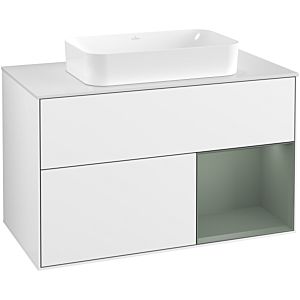 Villeroy und Boch Finion Waschtischunterschrank G661GMGF 100x60,3x50,1cm, Regal rechts Olive Matt Lacquer, Glossy white lacquer