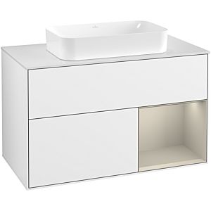 Villeroy und Boch Finion Waschtischunterschrank G661HHGF 100x60,3x50,1cm, Regal rechts Sand Matt, Glossy white lacquer