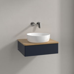 Villeroy &amp; Boch Antao vanity unit K07011HG 60x19x50cm, washbasin top color honey oak, midnight blue matt lacquer