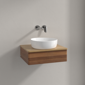 Meuble vasque Villeroy &amp; Boch Antao K07011HM 60x19x50cm, plan vasque couleur chêne miel, noyer chaud